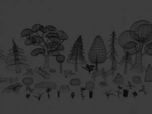 low poly environment forest trees stones 3D Model