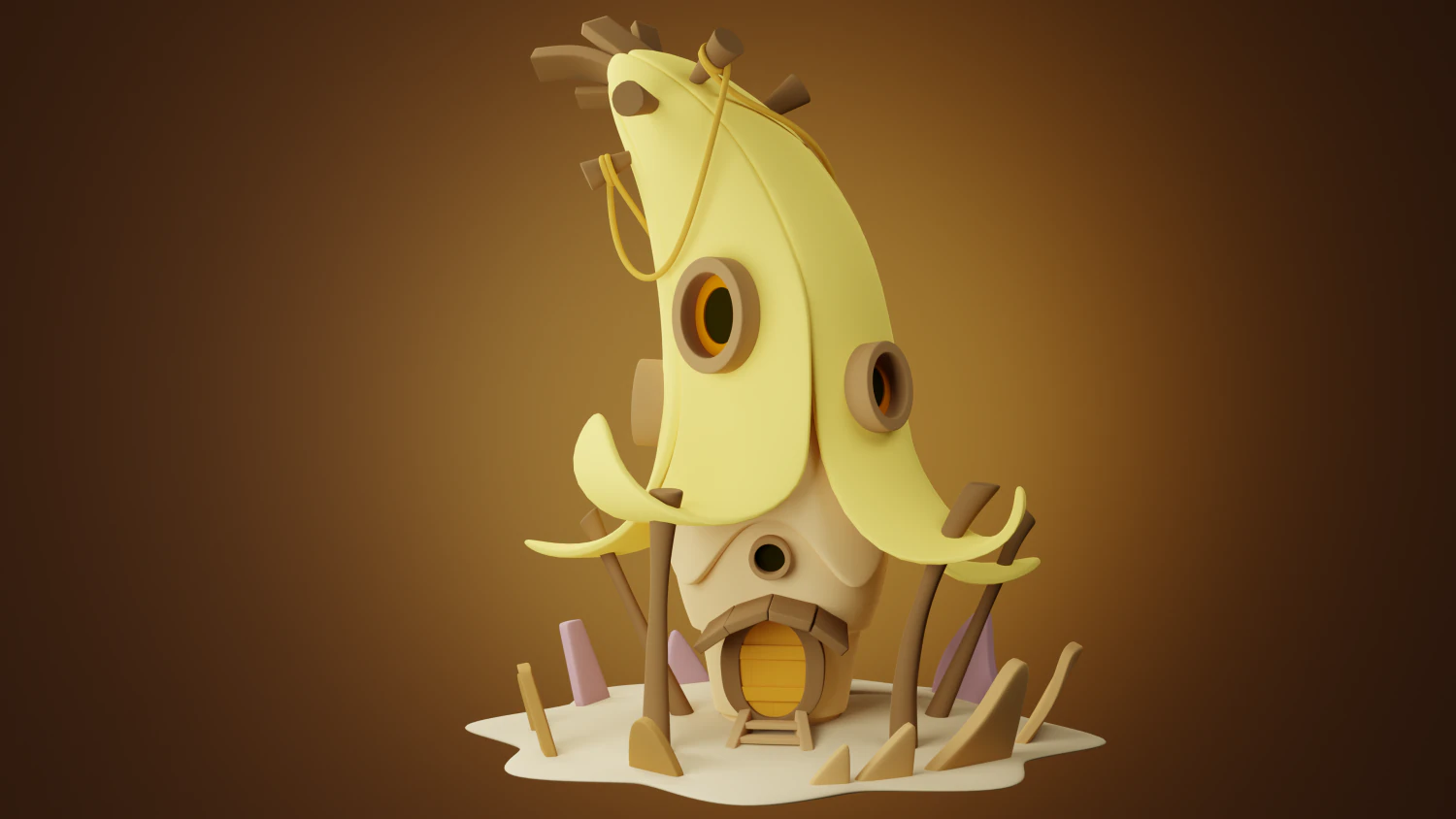 3D Stylized banana house 3D Model .c4d .max .obj .3ds .fbx .stl .blend