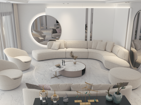 Elegant Harmony A Luxurious Womens Salon with Poolside Dining 3D Model