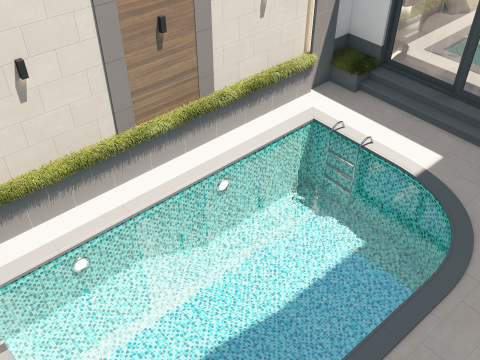 Elegant Harmony A Luxurious Womens Salon with Poolside Dining Modelo 3D