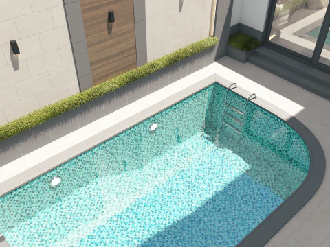 Armonia elegante Un lussuoso salone per donne con sala da pranzo a bordo piscina Modello 3D