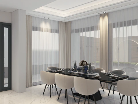 Armonia elegante Un lussuoso salone per donne con sala da pranzo a bordo piscina Modello 3D