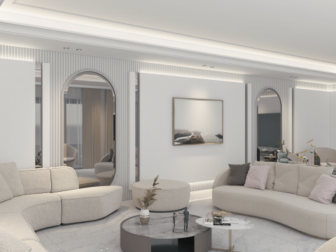 Elegant Harmony A Luxurious Womens Salon with Poolside Dining Modelo 3D
