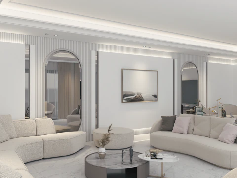 Armonia elegante Un lussuoso salone per donne con sala da pranzo a bordo piscina Modello 3D