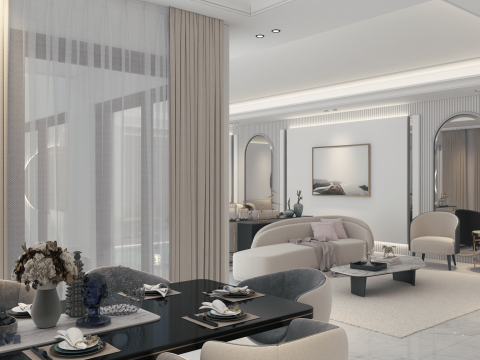 Elegant Harmony A Luxurious Womens Salon with Poolside Dining Modelo 3D
