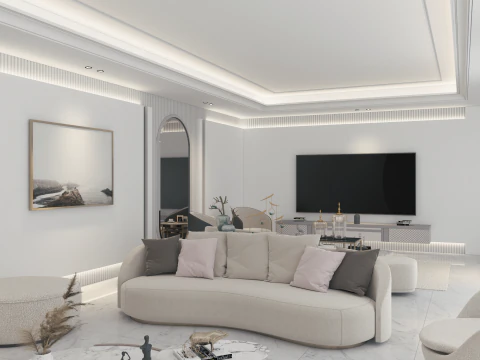 Armonia elegante Un lussuoso salone per donne con sala da pranzo a bordo piscina Modello 3D