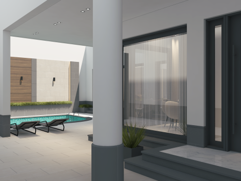 Elegant Harmony A Luxurious Womens Salon with Poolside Dining Modelo 3D