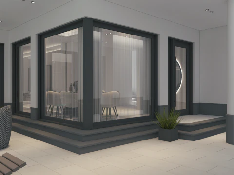 Armonia elegante Un lussuoso salone per donne con sala da pranzo a bordo piscina Modello 3D