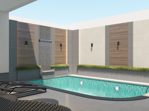 Elegant Harmony A Luxurious Womens Salon with Poolside Dining Modelo 3D