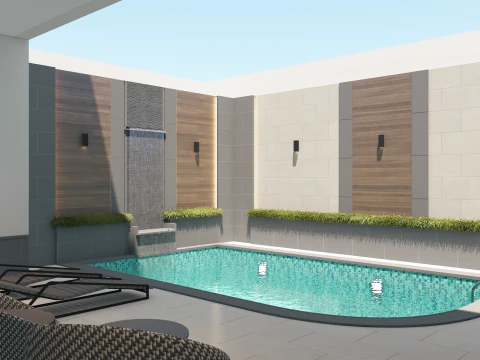 Armonia elegante Un lussuoso salone per donne con sala da pranzo a bordo piscina Modello 3D