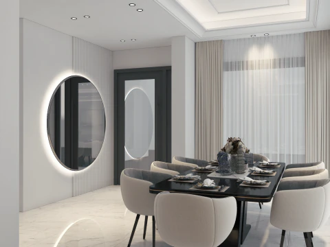 Armonia elegante Un lussuoso salone per donne con sala da pranzo a bordo piscina Modello 3D