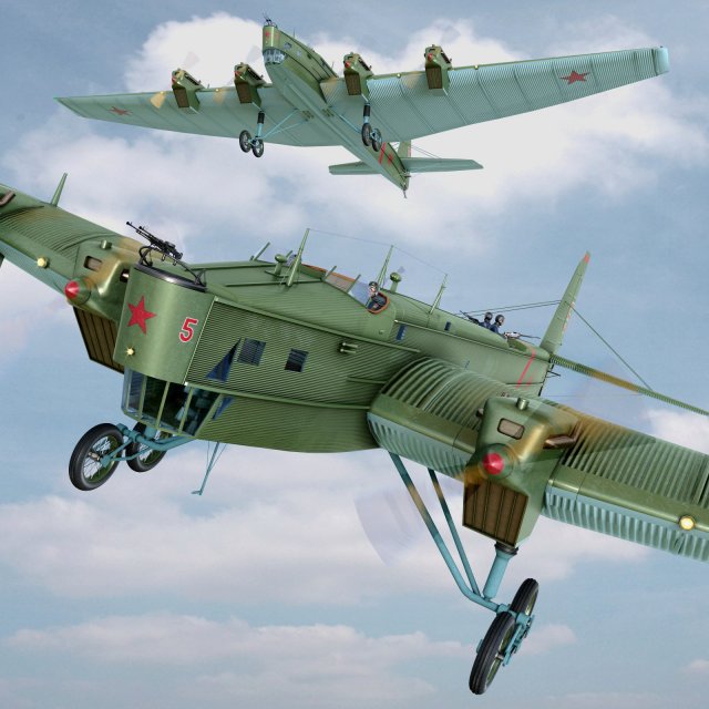 Tupolev TB-3 with 4 engines M17 3Dモデル .c4d .max .obj .3ds .fbx .stl .blend 