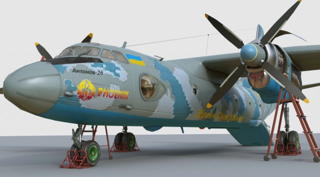 Antonov AN-26 of Ukrainian AF 3D Model .c4d .max .obj .3ds .fbx .stl .blend 