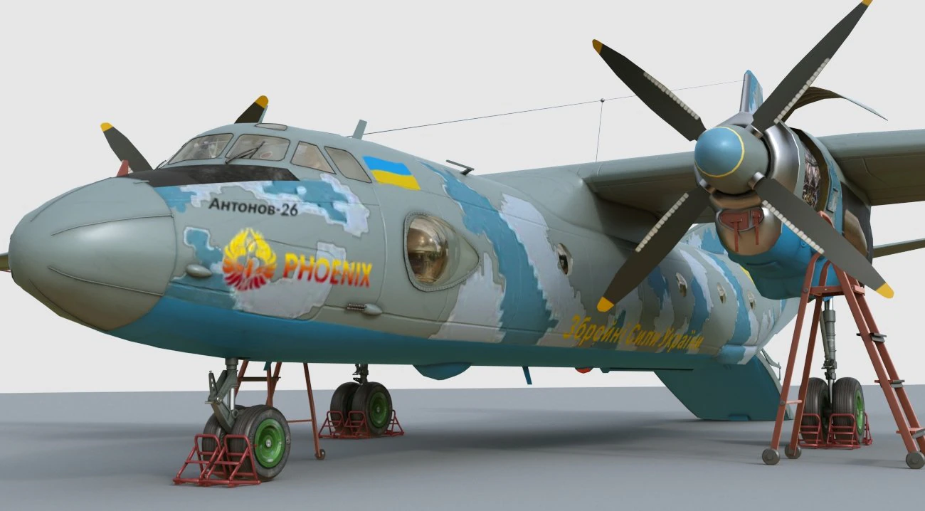 Antonov AN-26 of Ukrainian AF 3D Model .c4d .max .obj .3ds .fbx .stl .blend 