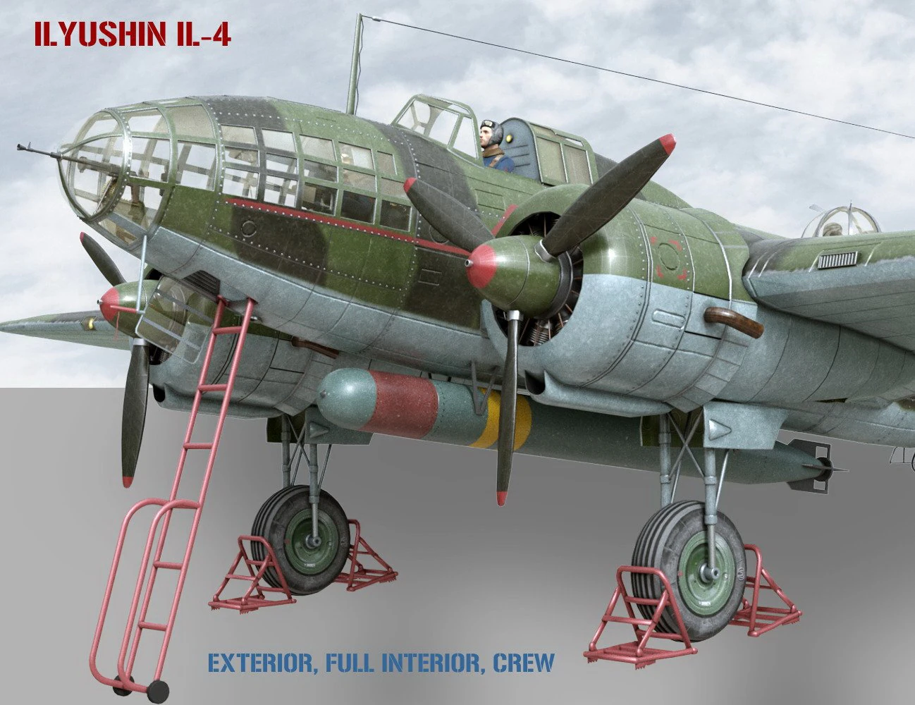 Ilyushin IL-4 3D Model .c4d .max .obj .3ds .fbx .stl .blend