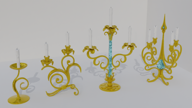 golden candle pack Modèle 3D .c4d .max .obj .3ds .fbx .stl .blend