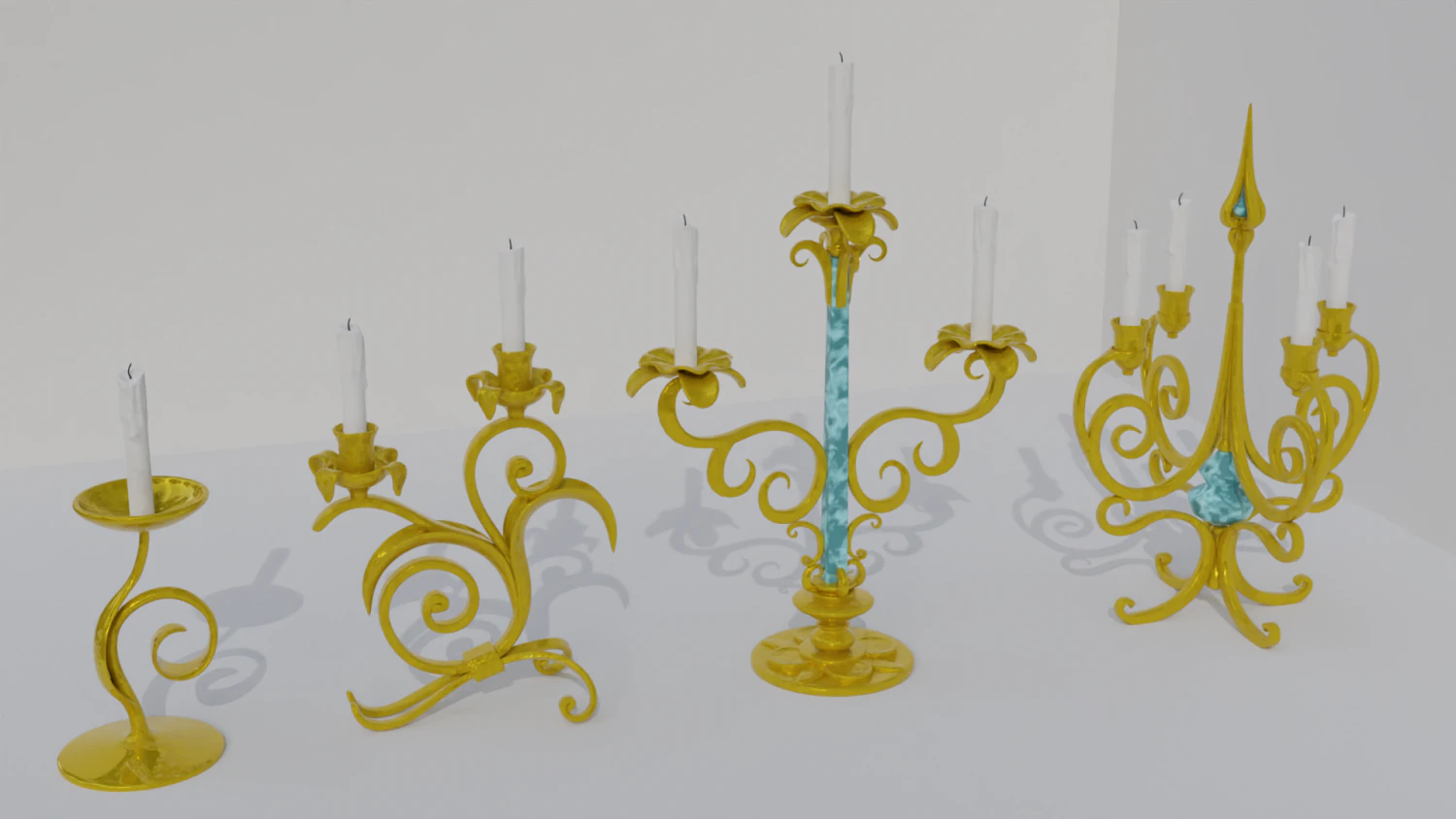 golden candle pack 3D Model .c4d .max .obj .3ds .fbx .stl .blend 