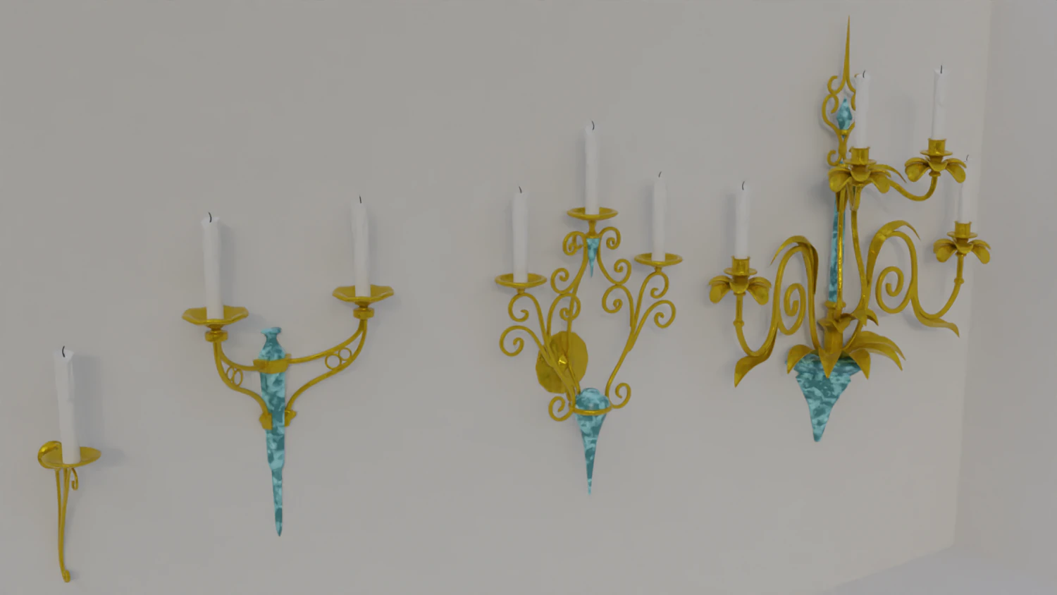 golden candle pack 3D Model .c4d .max .obj .3ds .fbx .stl .blend 