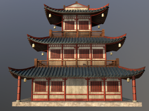 asian japanese and chinese realistic building 3D 모델