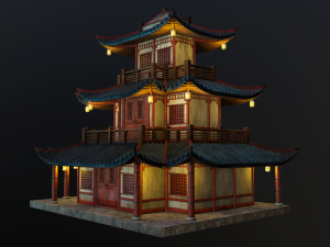 asian japanese and chinese realistic building 3D 모델