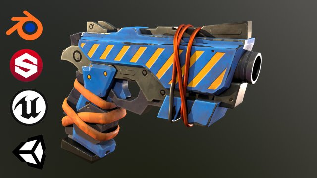 Stylized Hand painted Pistol 3D मॉडल .c4d .max .obj .3ds .fbx .stl .blend