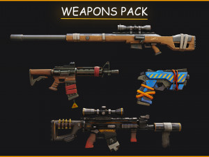 Stylized PBR 4 sniper Pack Series 3D Model