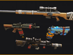Stylized PBR 4 sniper Pack Series 3D Model