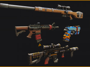 Stylized PBR 4 sniper Pack Series 3D Model