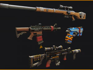 S&eacute;rie estilizada de pacotes de atiradores PBR 4 Modelo 3D