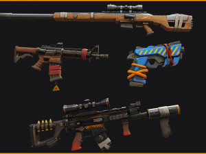 Stylized PBR 4 sniper Pack Series 3D Model