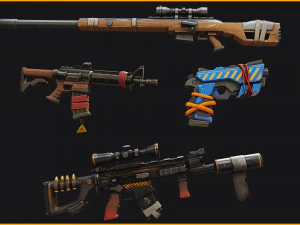 S&eacute;rie estilizada de pacotes de atiradores PBR 4 Modelo 3D