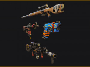 Stylized PBR 4 sniper Pack Series 3D Model