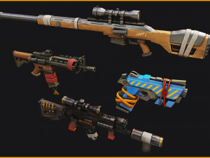 Stylized PBR 4 sniper Pack Series 3D Model