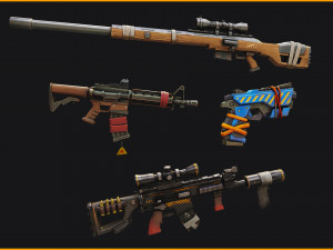 Stylized PBR 4 sniper Pack Series 3D Model