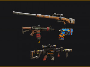 Stylized PBR 4 sniper Pack Series 3D Model