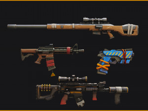Stylized PBR 4 sniper Pack Series 3D Model
