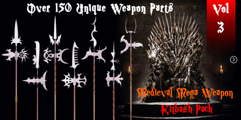 medieval mega kit bash pack series - vol 3 - pole arms 3D Model .c4d .max .obj .3ds .fbx .stl .blend 