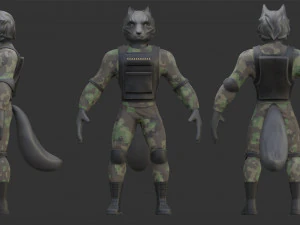 Character Military Wolf with SMG 3D Model