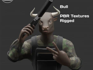 Character Military Bull with Rifle 3D Model