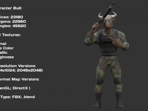 Character Military Bull with Rifle 3D Model