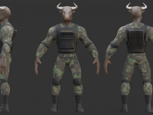 Character Military Bull with Rifle 3D Model