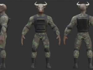 Персонаж військового бика з гвинтівкою 3D Модель