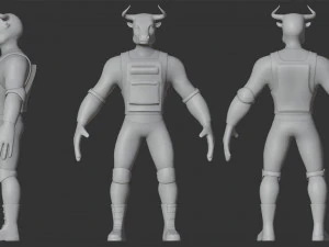 Персонаж військового бика з гвинтівкою 3D Модель