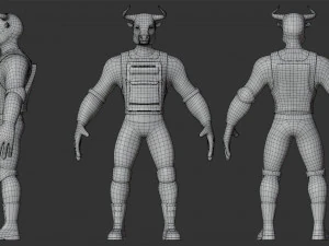 Персонаж військового бика з гвинтівкою 3D Модель