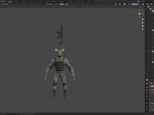 Персонаж військового бика з гвинтівкою 3D Модель