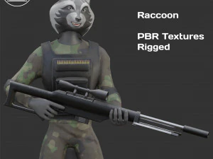 角色军事浣熊与狙击步枪 3D 模型