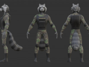 Character Military Raccoon with Sniper Rifle Modello 3D