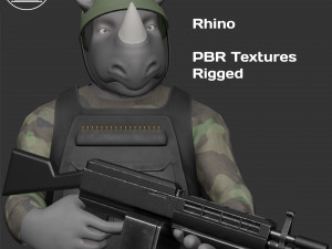 Character Military Rhino with LMG Modelo 3D