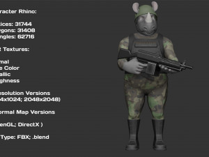 Character Military Rhino with LMG 3D 모델