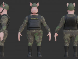 Character Military Pig with Shotgun Model 3D
